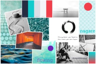 Moodboard for the nagare website with lots of colourful pictures and textures.
